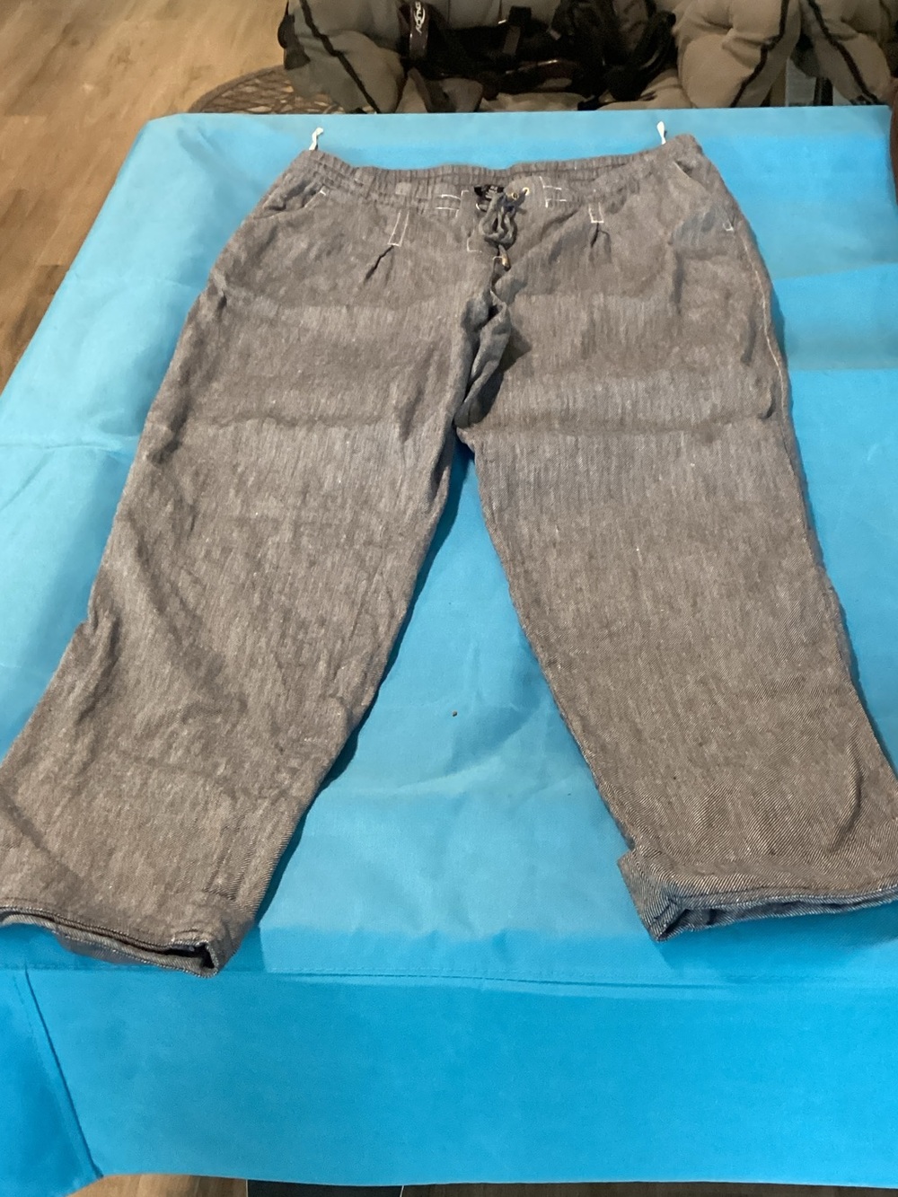 Jones New York Chambray Drawstring Trousers in Light Blue